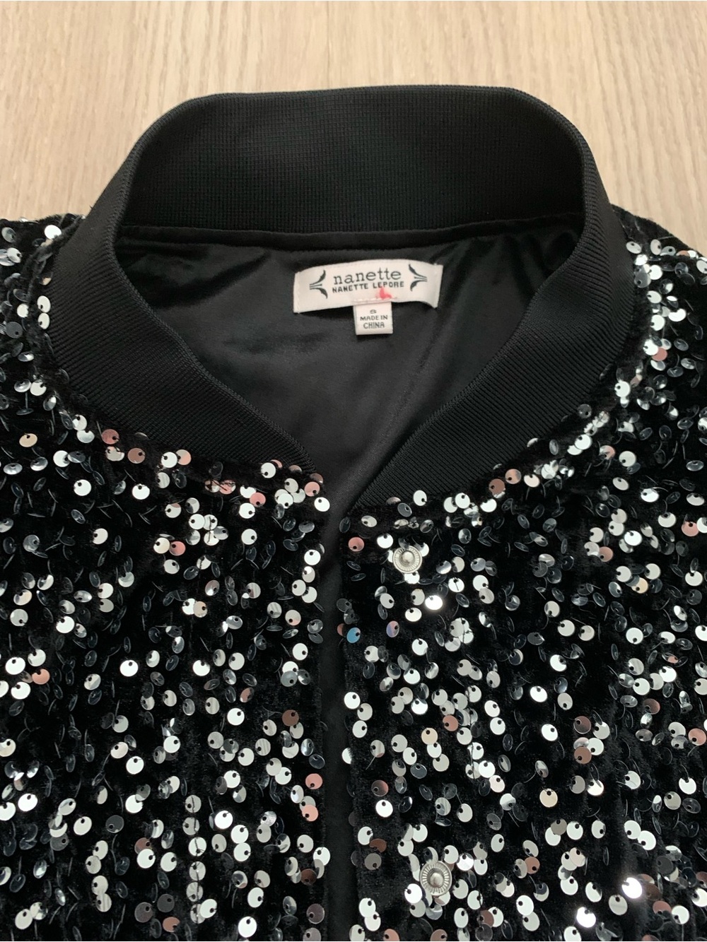 Nanette Lepore Black and Silver Sequin Bomber Jacket - Picture 2 of 4